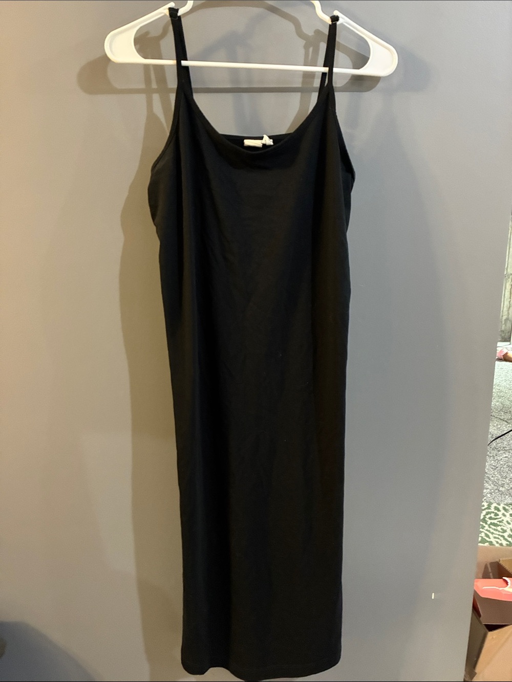 tentree Black Midi Slip Dress with Thin Straps